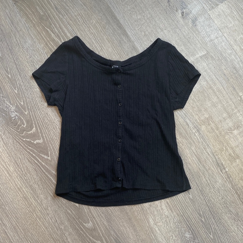 Art Class Children’s Black Button Up Crop Top